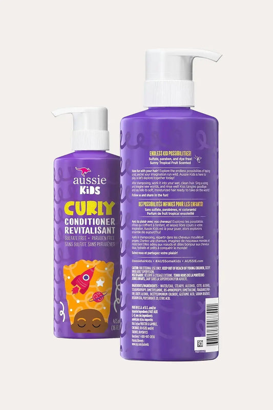 Aussie Kids Curly Affordable Curly Hair Products for Kids - Hydrating Conditioner for Kids 475mL, Sulfate Free and Paraben Free, Front and Back Product View