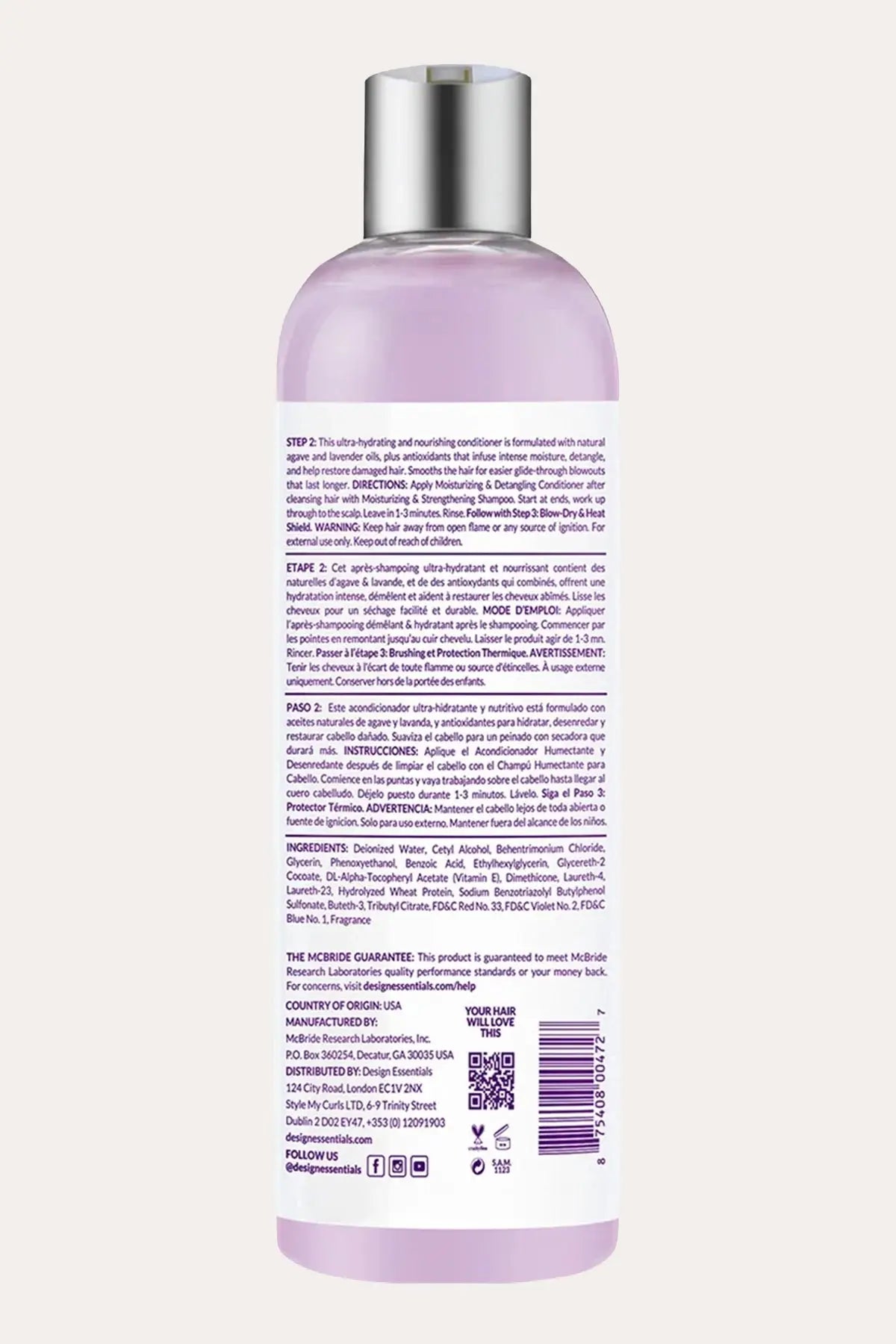 DESIGN ESSENTIAL AGAVE & LAVENDER MOISTURIZING & DETANGLING CONDITIONER 12oz