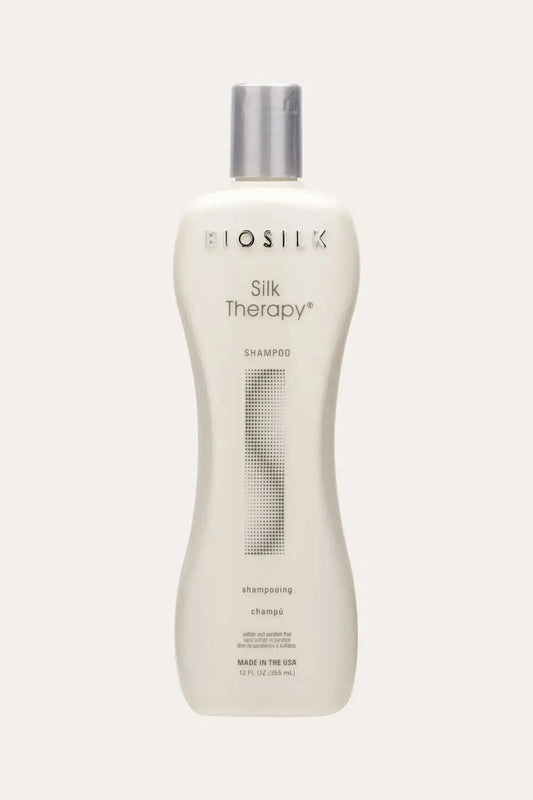 BioSilk Silk Therapy Professional Salon Shampoo 12 FL OZ (355 mL) - Front and Back Product View, Best Silk Protein Shampoo, Gentle Daily Shampoo, Shampooing Champú, Sulfate and Paraben Free, Full Ingredients, Made in USA