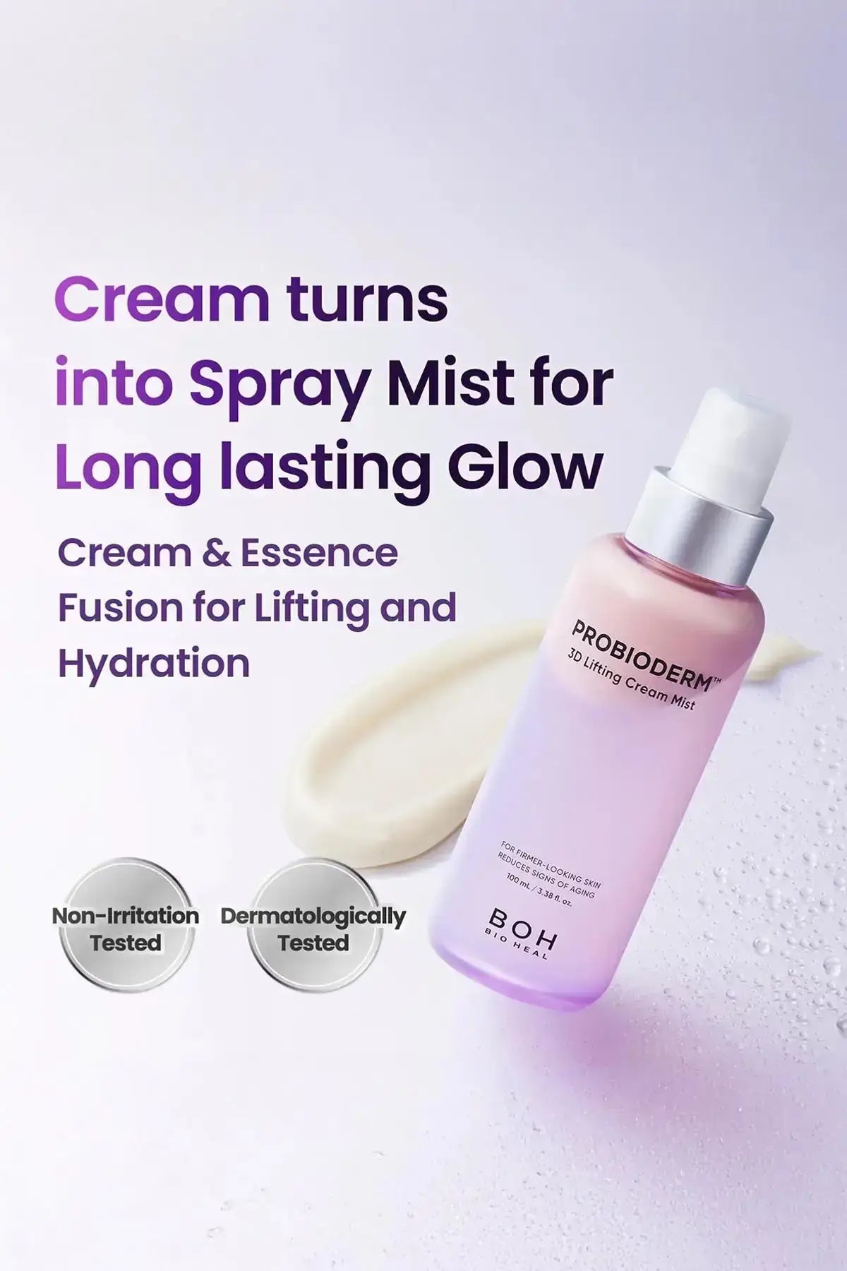 BOH Probioderm Best Korean Cream Mist - Cream Turns into Spray Mist for Long Lasting Glow, Cream & Essence Fusion for Lifting and Hydration, Non-Irritation Tested, Dermatologically Tested