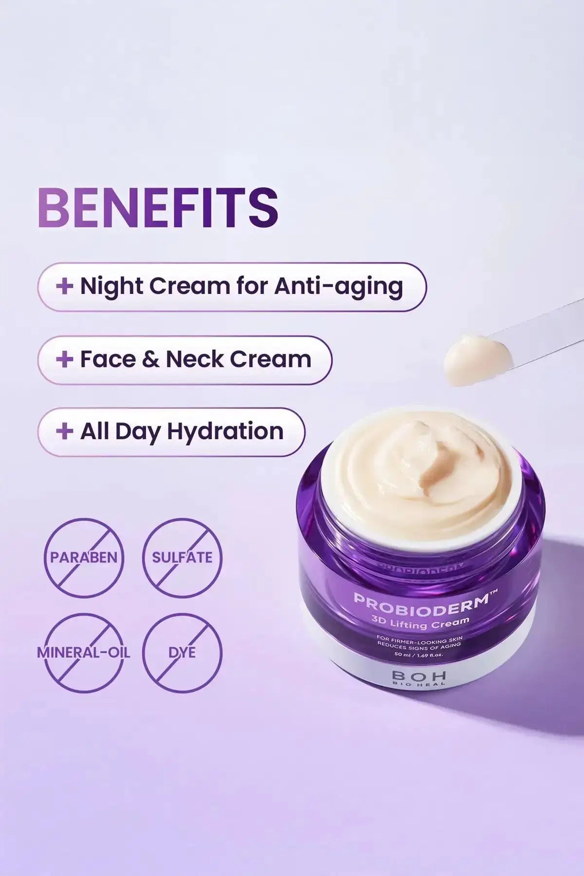 BOH Probioderm Cream Pregnancy Safe Anti Wrinkle Cream Benefits - Night Cream for Anti-Aging, Face & Neck Cream, All Day Hydration, Paraben Free, Sulfate Free, Mineral-Oil Free, Dye Free, 50mL 1.69 FL OZ