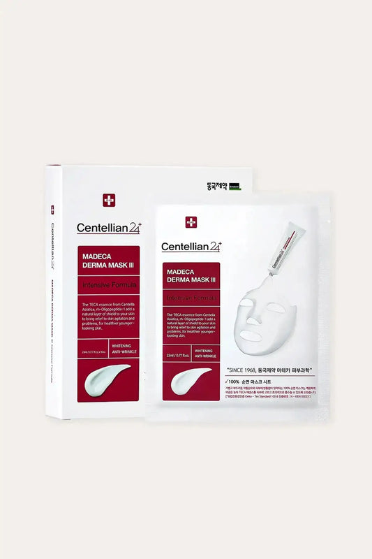 Centellian 24 Madeca Mask Dermatologist Approved Sheet Mask Box Set - Madeca Derma Mask III Intensive Formula, 4 Sheets per Box, 23ml (0.77 FL OZ) Each, Whitening Anti-Wrinkle, 100% Pure Mask Sheet, Since 1968, Box and Individual Packages