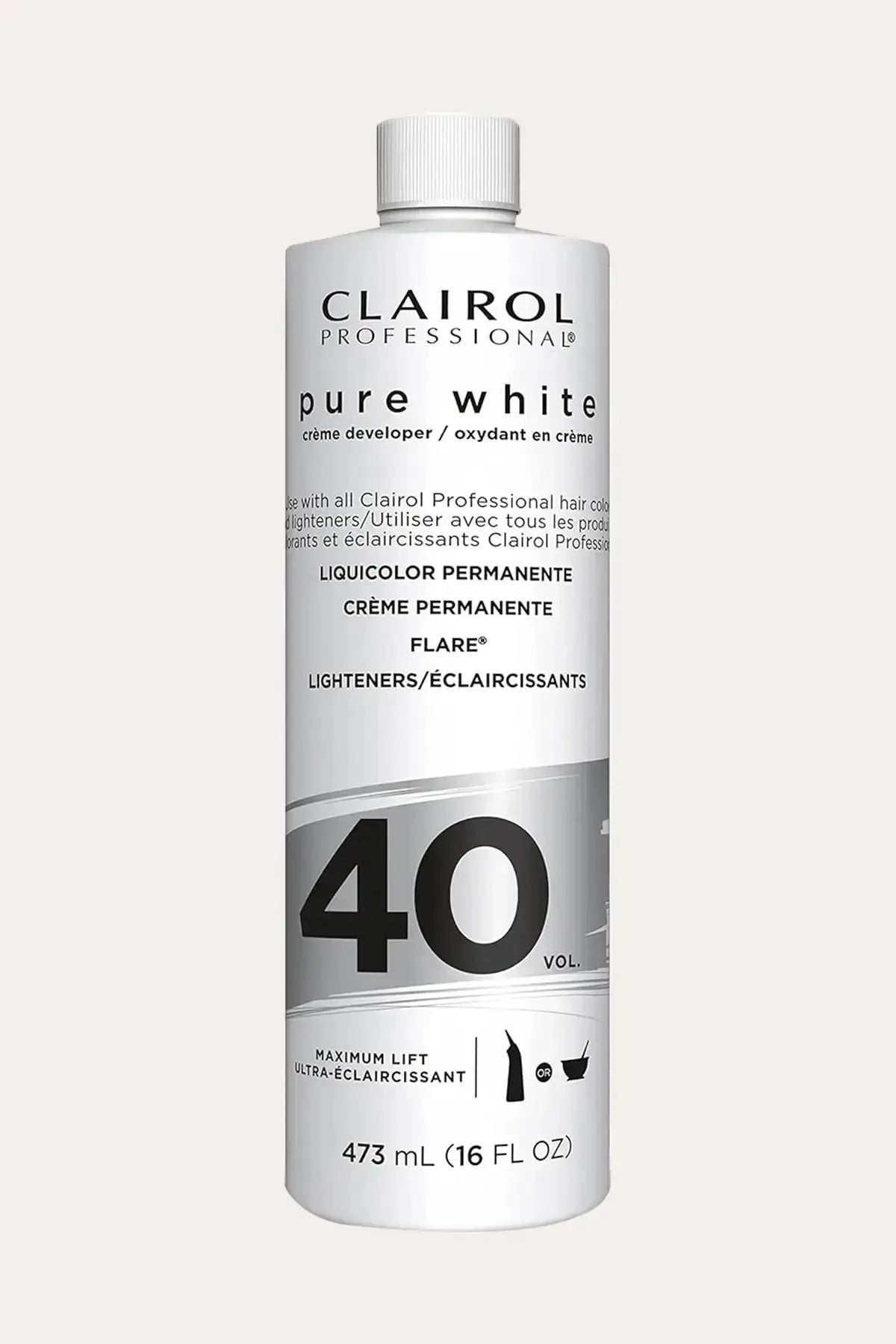 CLAIROL PROFESSIONAL Pure White 40 Vol Crème Developer 473mL – Professional Grade Hair Color oxidant for maximum lift, compatible with permanent colour and lighteners, available in Canada