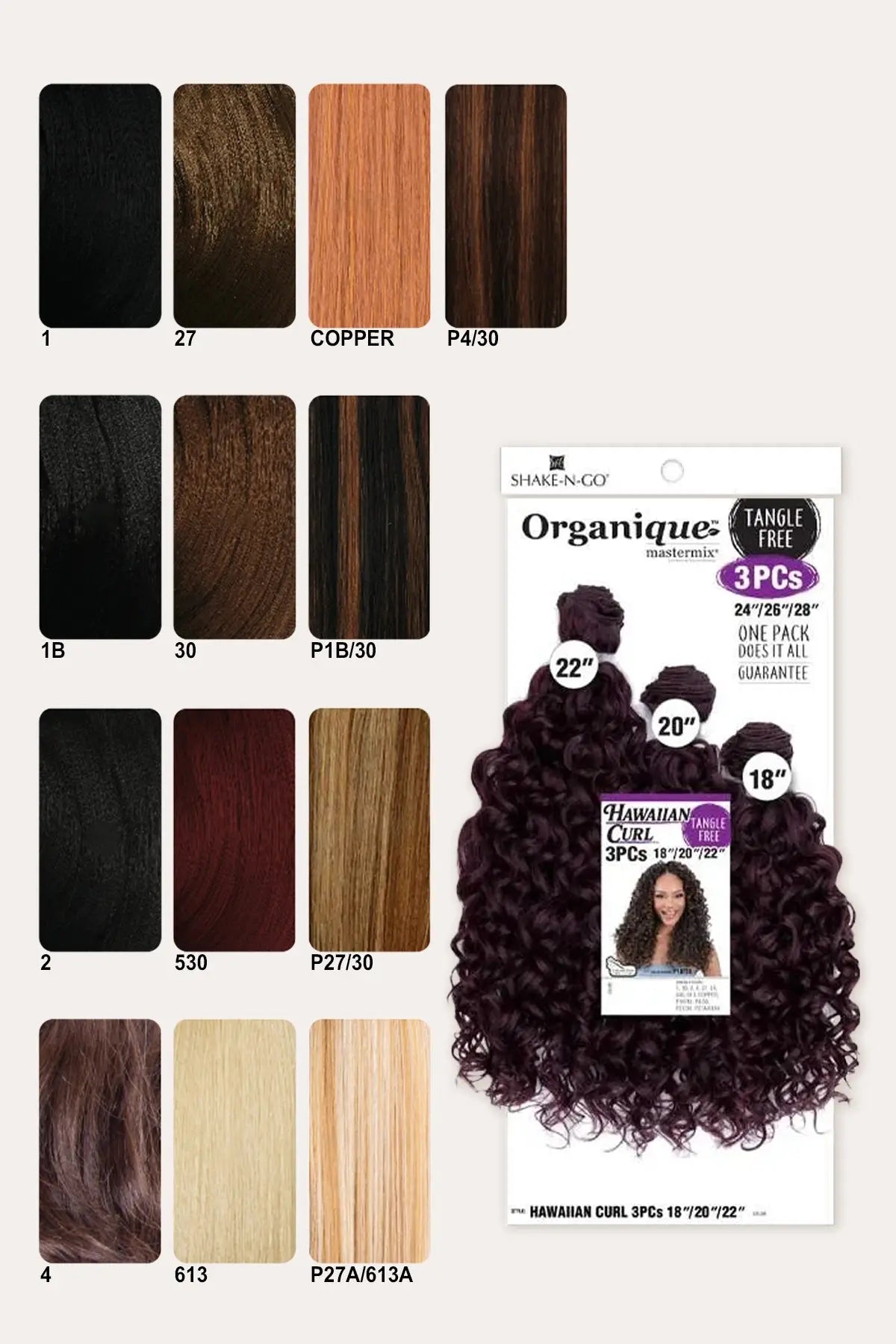 SHAKE N GO ORGANIQUE HAIR WEAVE - HAWAIIAN CURL 3PCS (18"20"22)