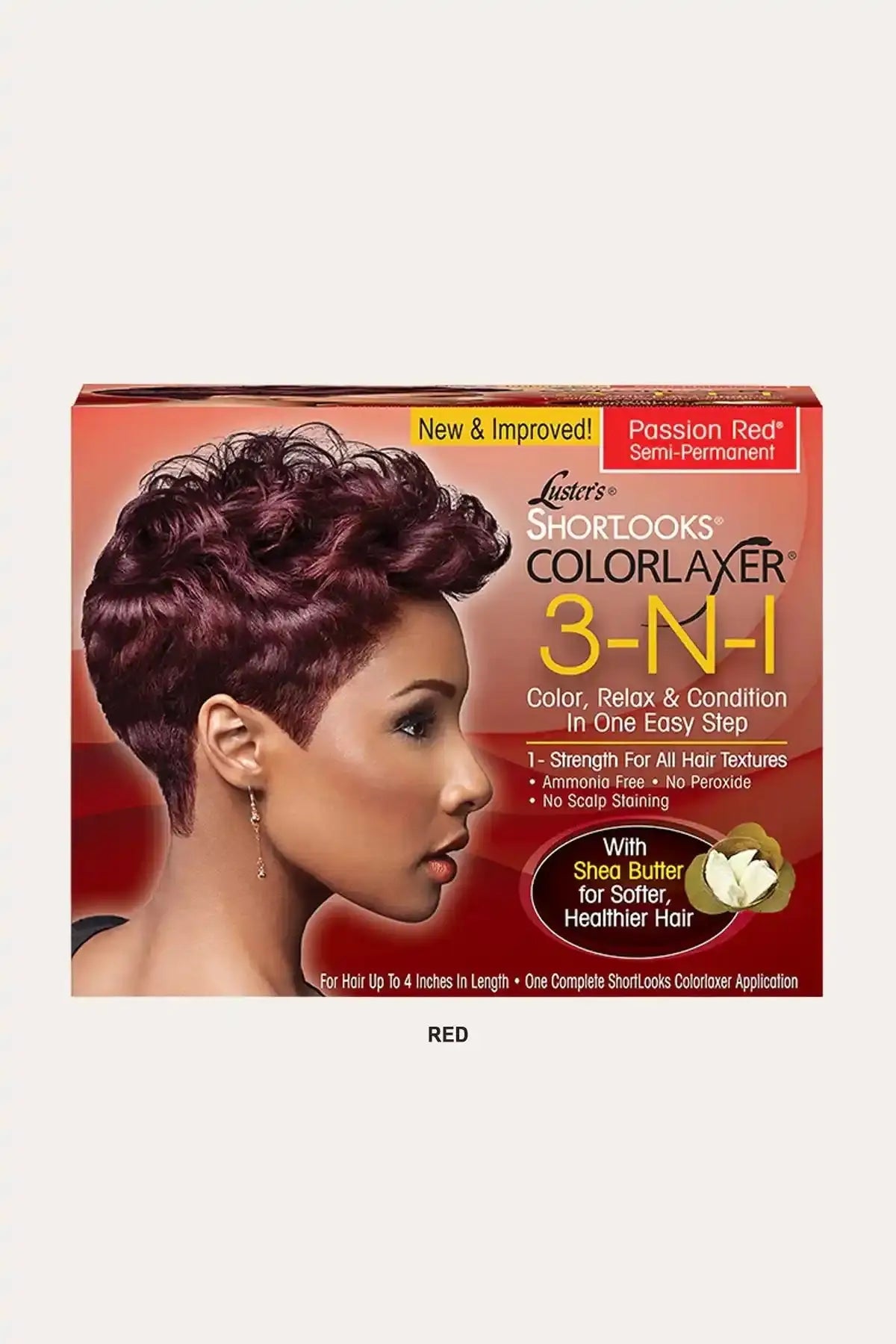 The colorlaxer 3 n 1 Red edition designed for short hair textures to relax and color simultaneously without ammonia or peroxide.
