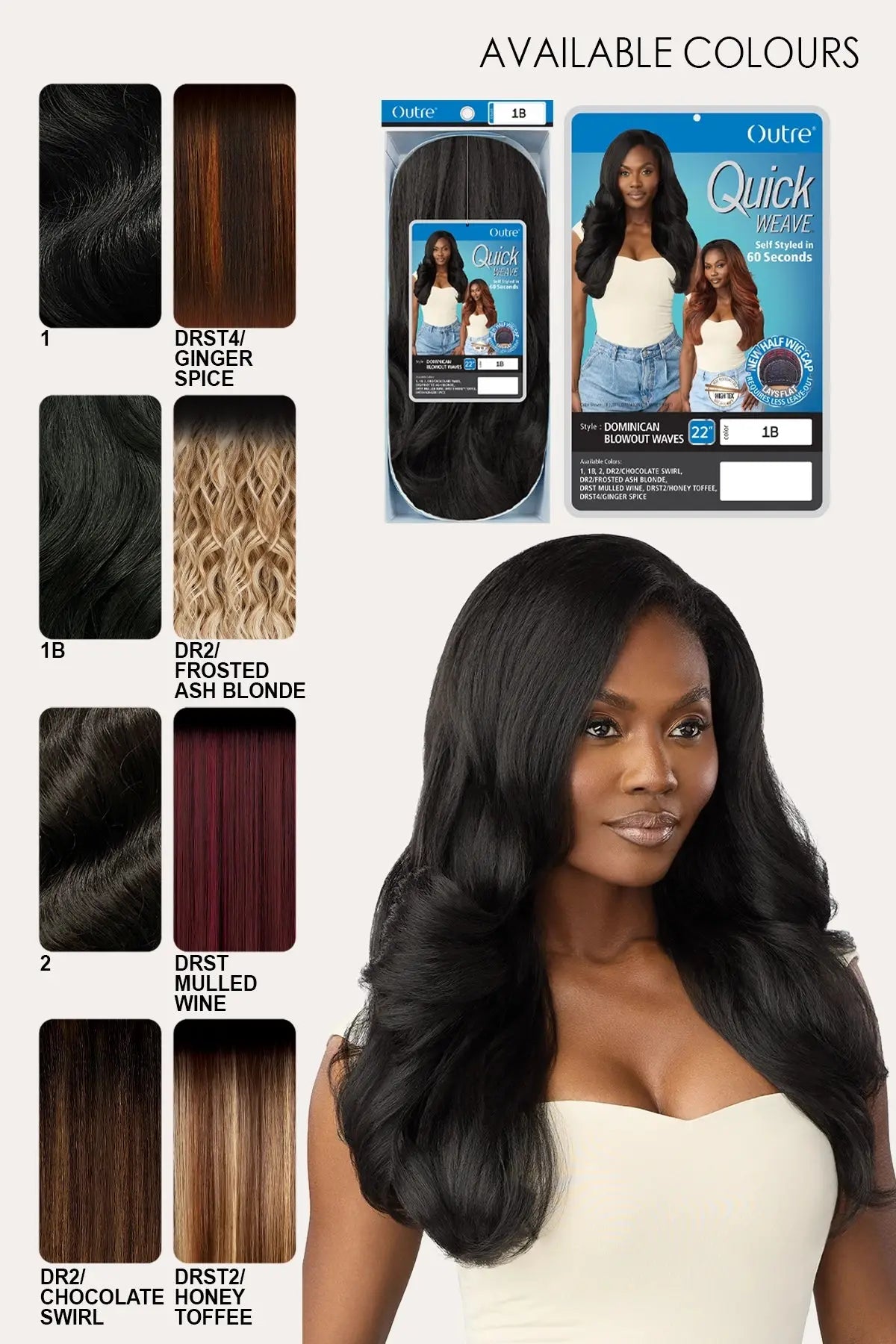 DEMI-PERRUQUE OUTRE QUICK WEAVE - ONDULATIONS DOMINICAN BLOWOUT