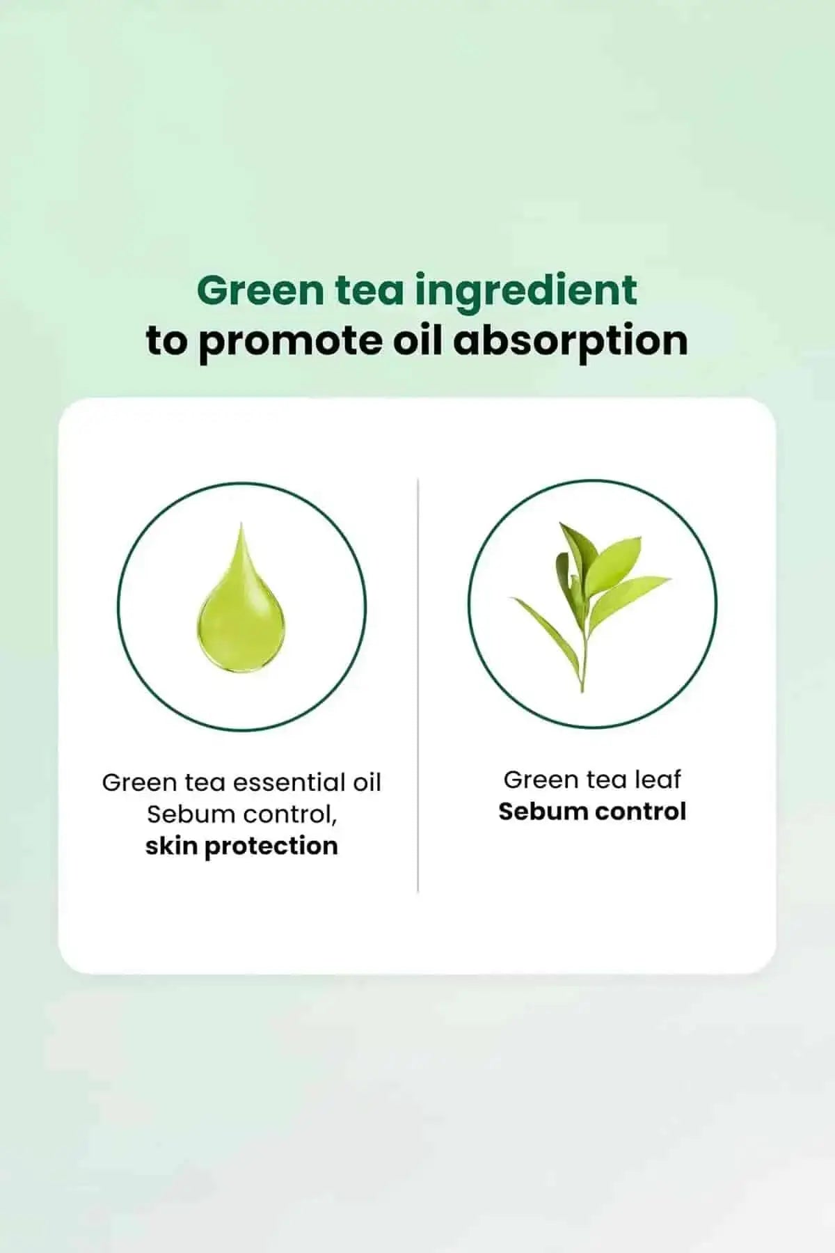 Green tea leaf and essential oil ingredients in the blotting paper that promote oil absorption and skin protection for Oily Skin.