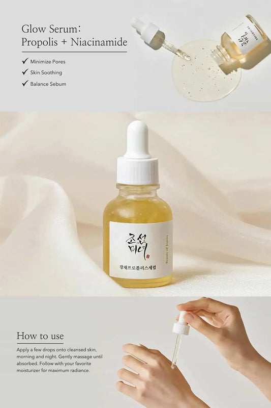 Infographic showing how to apply the Serum for Oily Skin to minimize pores and soothe skin both morning and night.