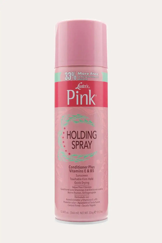 Luster’s Pink Holding Spray (12.4 oz), a high-performance Firm Hold Hair Spray that provides a Long Lasting Hold while keeping hair soft.