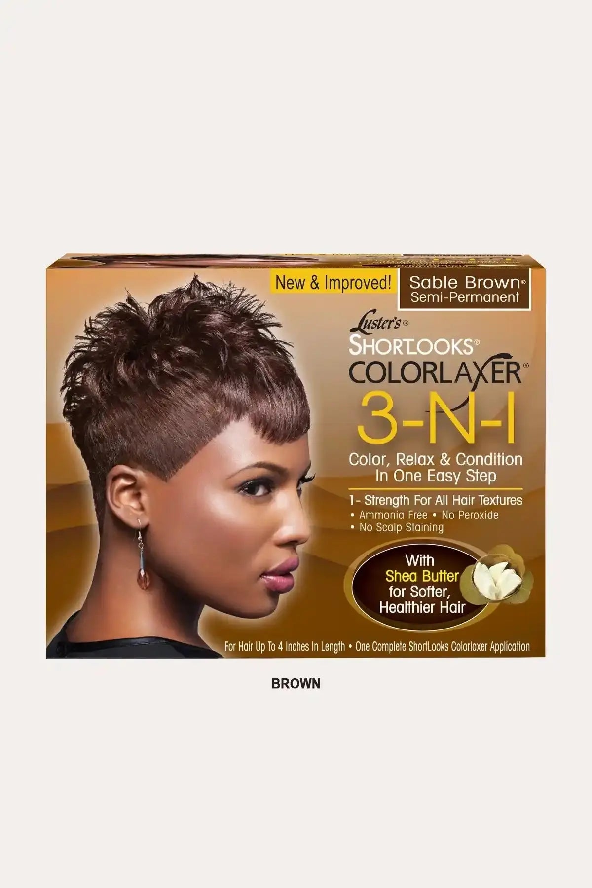 Sable Brown Home Hair Relaxer Kit for hair 4 inches or shorter, providing a professional Short Hair Relaxer and Color finish.