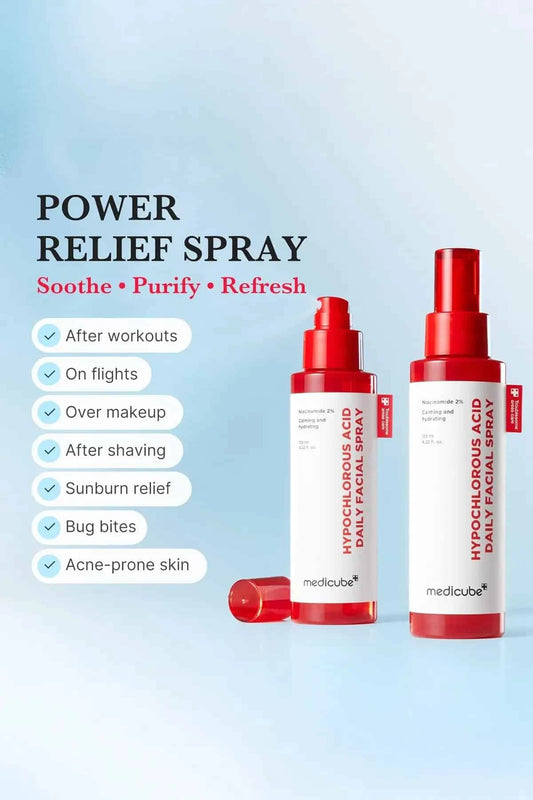 List of uses including post-workout and sunburn relief, functioning as a soothing Body Acne Spray and refresher.