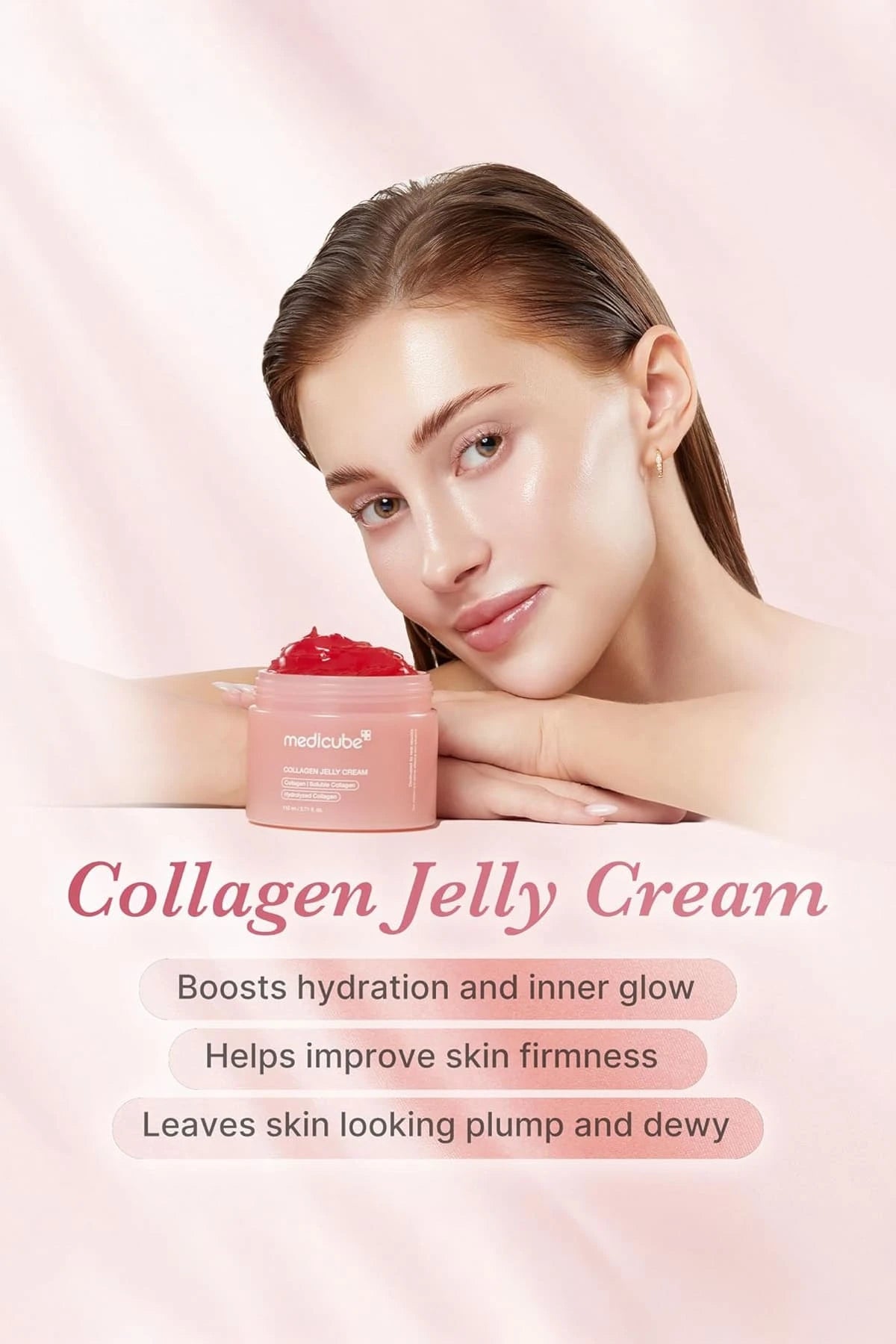 Model showcasing the inner glow and plumpness achieved with Medicube Collagen Jelly Cream.