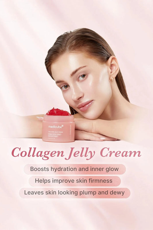 Model showcasing the inner glow and plumpness achieved with Medicube Collagen Jelly Cream.