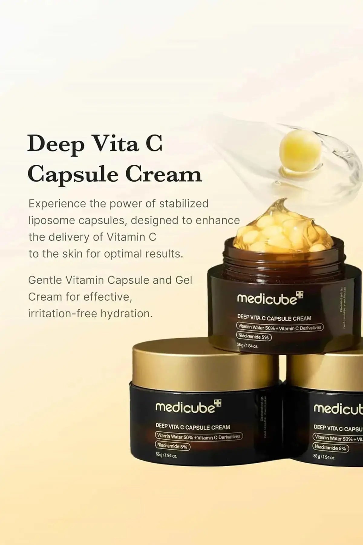 Infographic explaining the stabilized liposome vitamin c capsules designed for effective, irritation-free delivery.