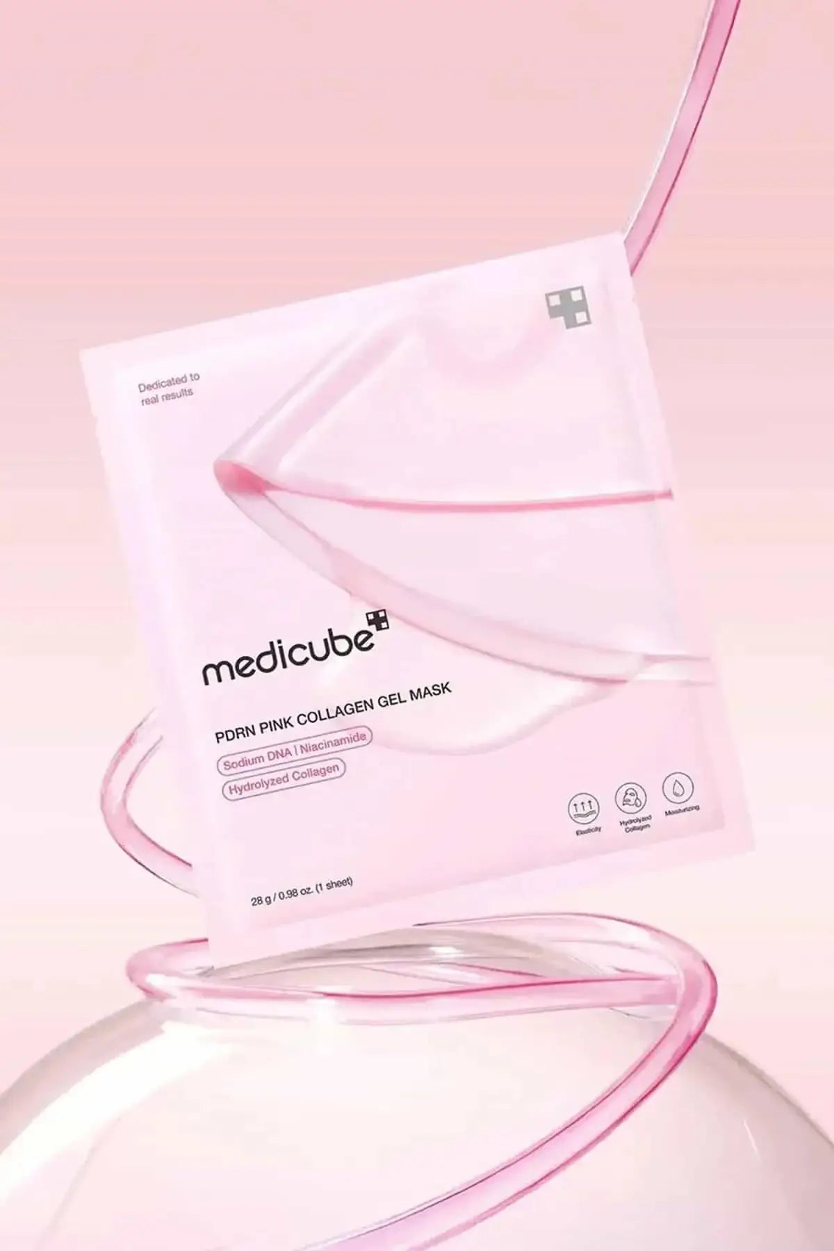 Medicube PDRN Pink Collagen Gel Mask package, formulated with salmon dna (Sodium DNA) and hydrolyzed collagen for elasticity.