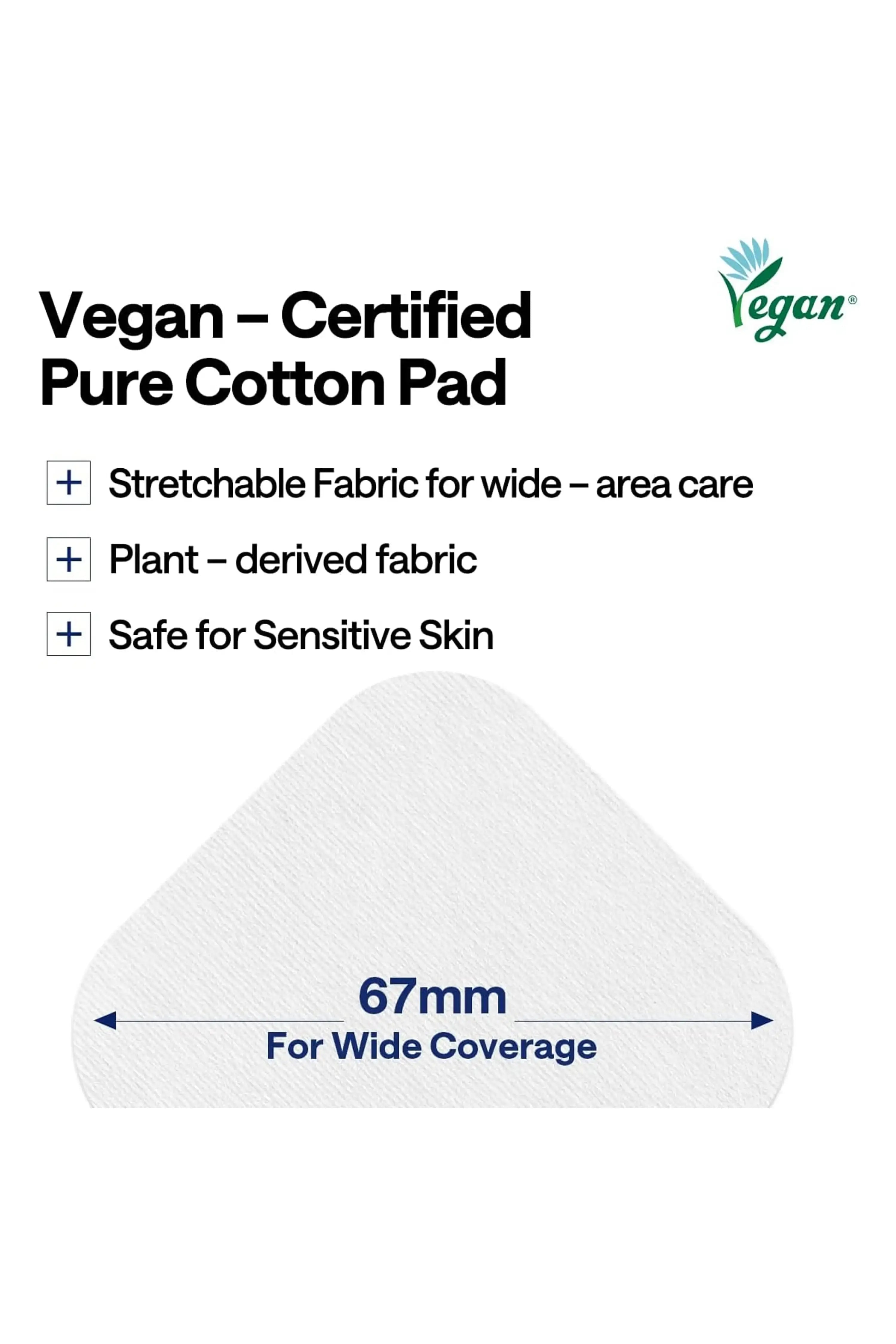 67mm Vegan-certified stretchable pure cotton toner pads designed for wide-area coverage and gentle skincare for dull skin.