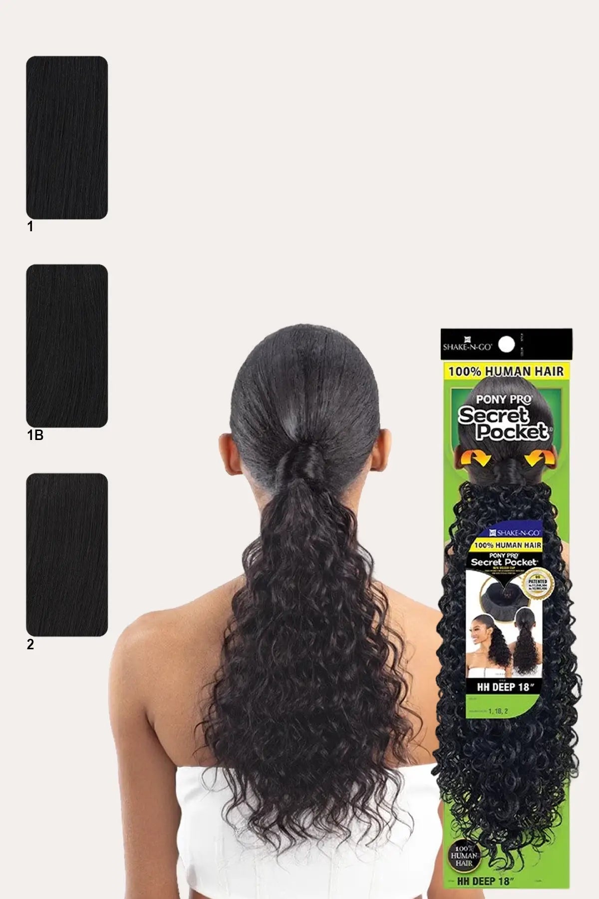 Close-up of the expandable Secret Pocket cap and the 18-inch Deep Curly texture, showcasing the easy-to-install wrap design for a seamless look.