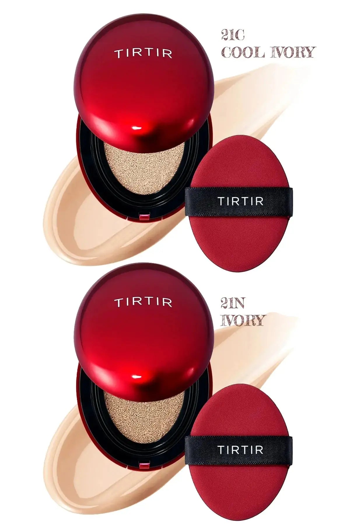 Popular shades 21C Cool Ivory and 21N Ivory of TIRTIR Full Coverage Cushion Foundation.