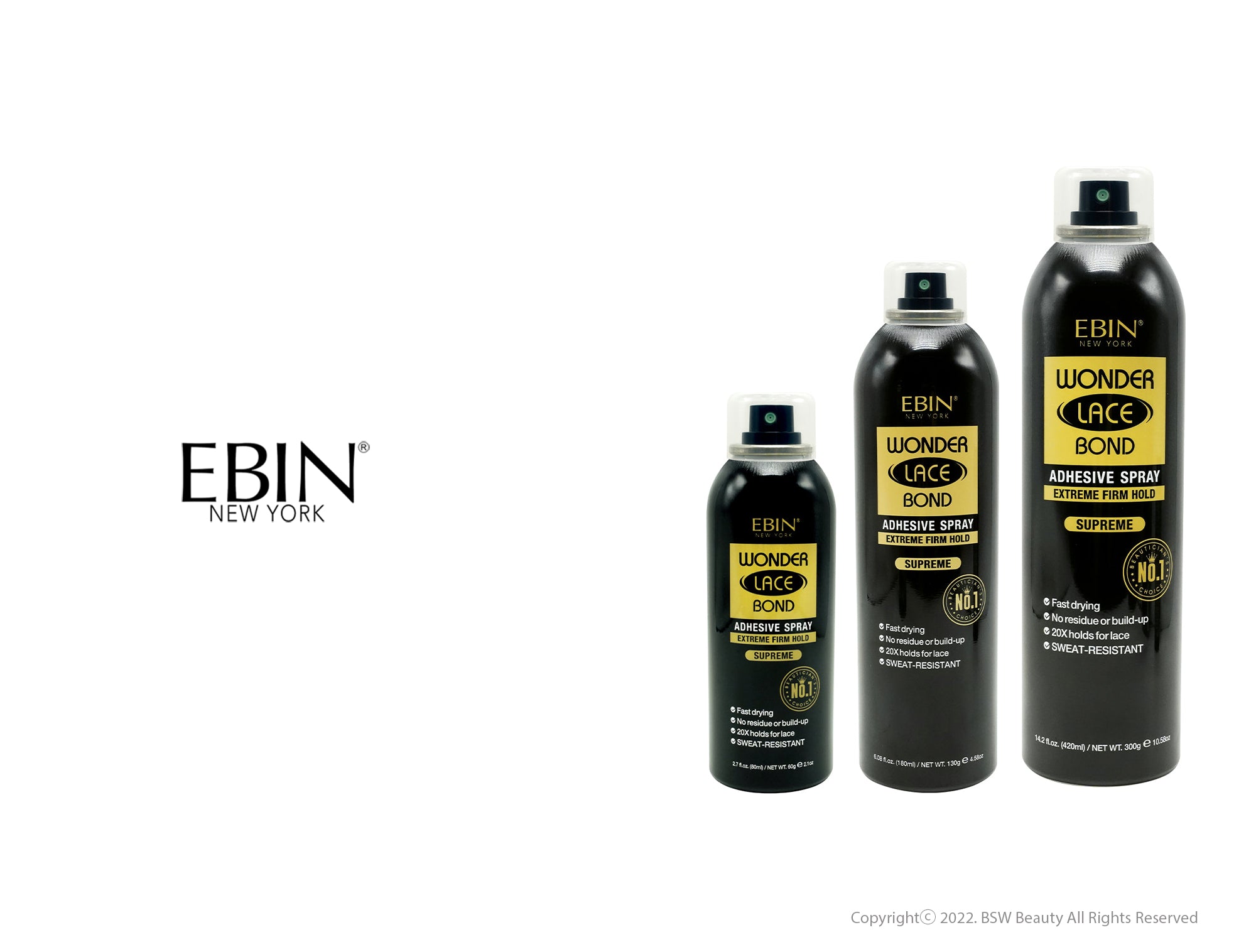 EBIN NEW YORK Wonder Lace Bond Adhesive Spray Supreme – Extreme Firm Hold  6.08oz/ 180ml | Active Use, Fast Drying, No Residue, No Build-up, Powerful