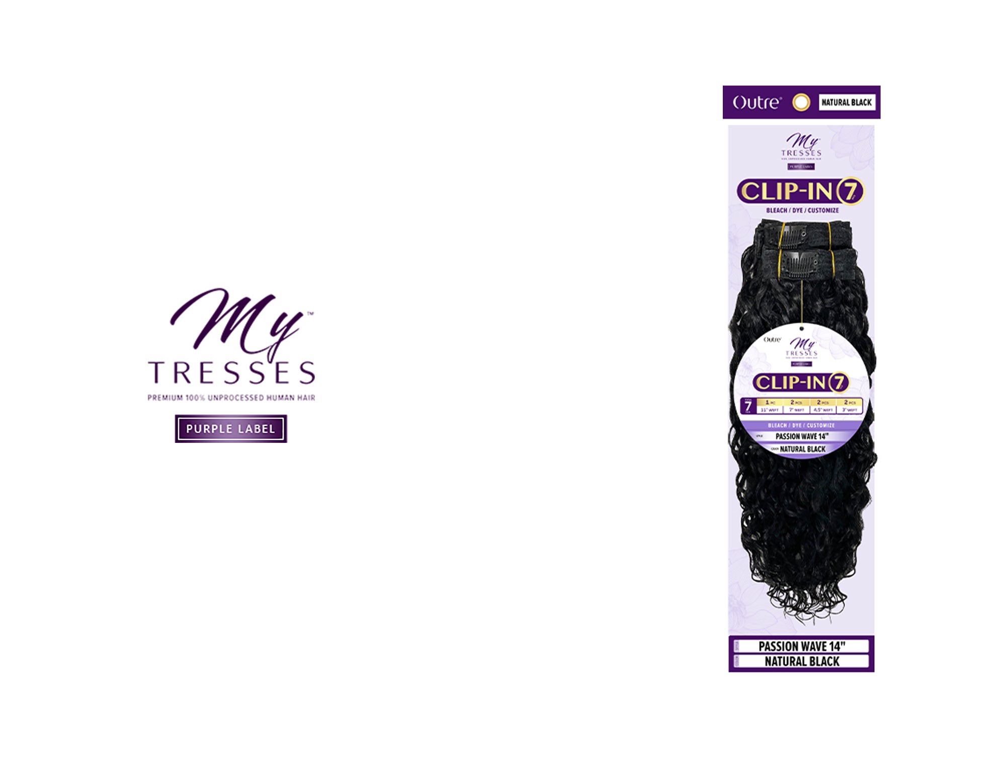 OUTRE MYTRESSES UNPROCESSED HUMAN HAIR PURPLE LABEL CLIP-IN 7PC PASSION WAVE 12