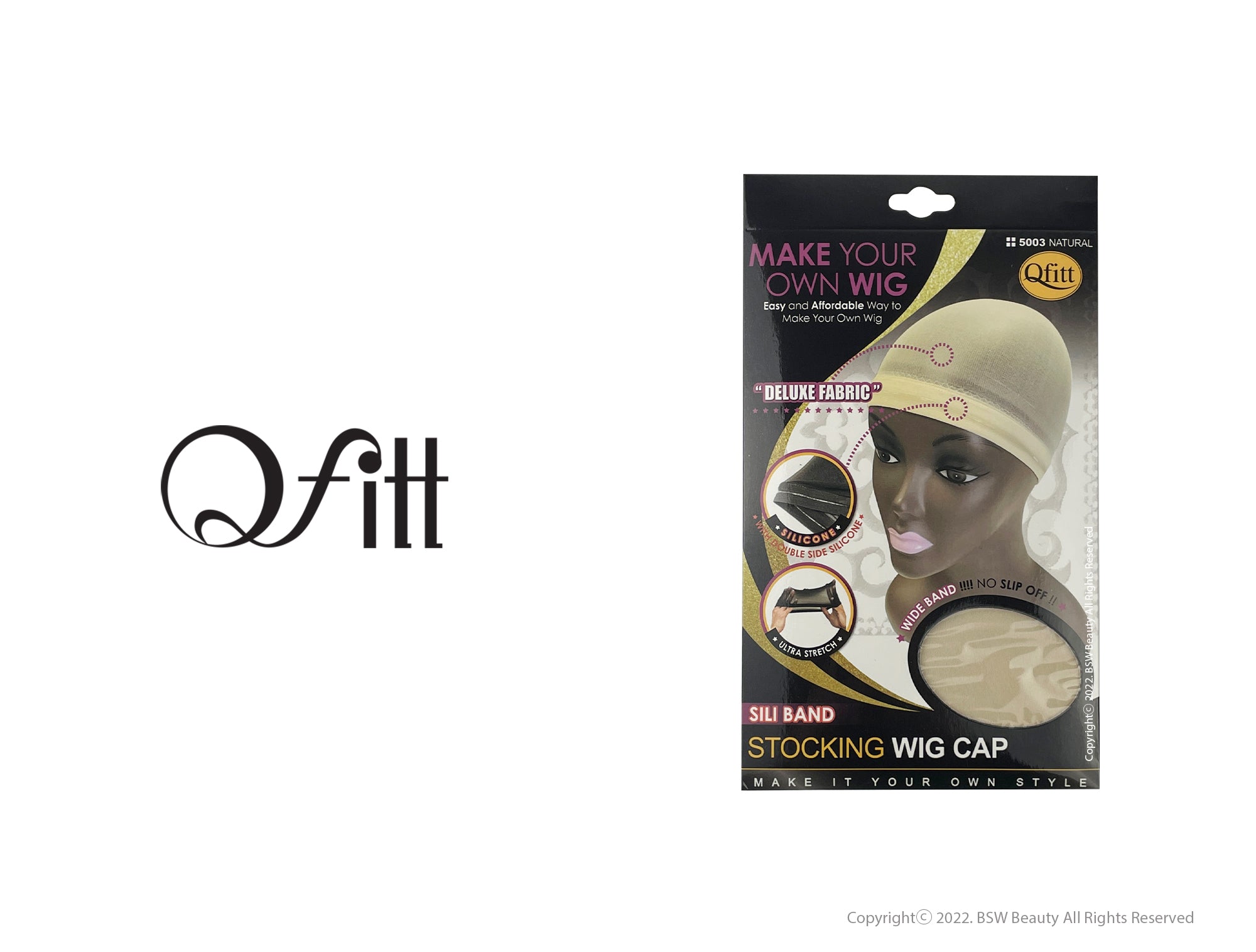 Qfitt Stocking Wig Caps Stretch Mesh Wide Band No Slip Off -2Caps