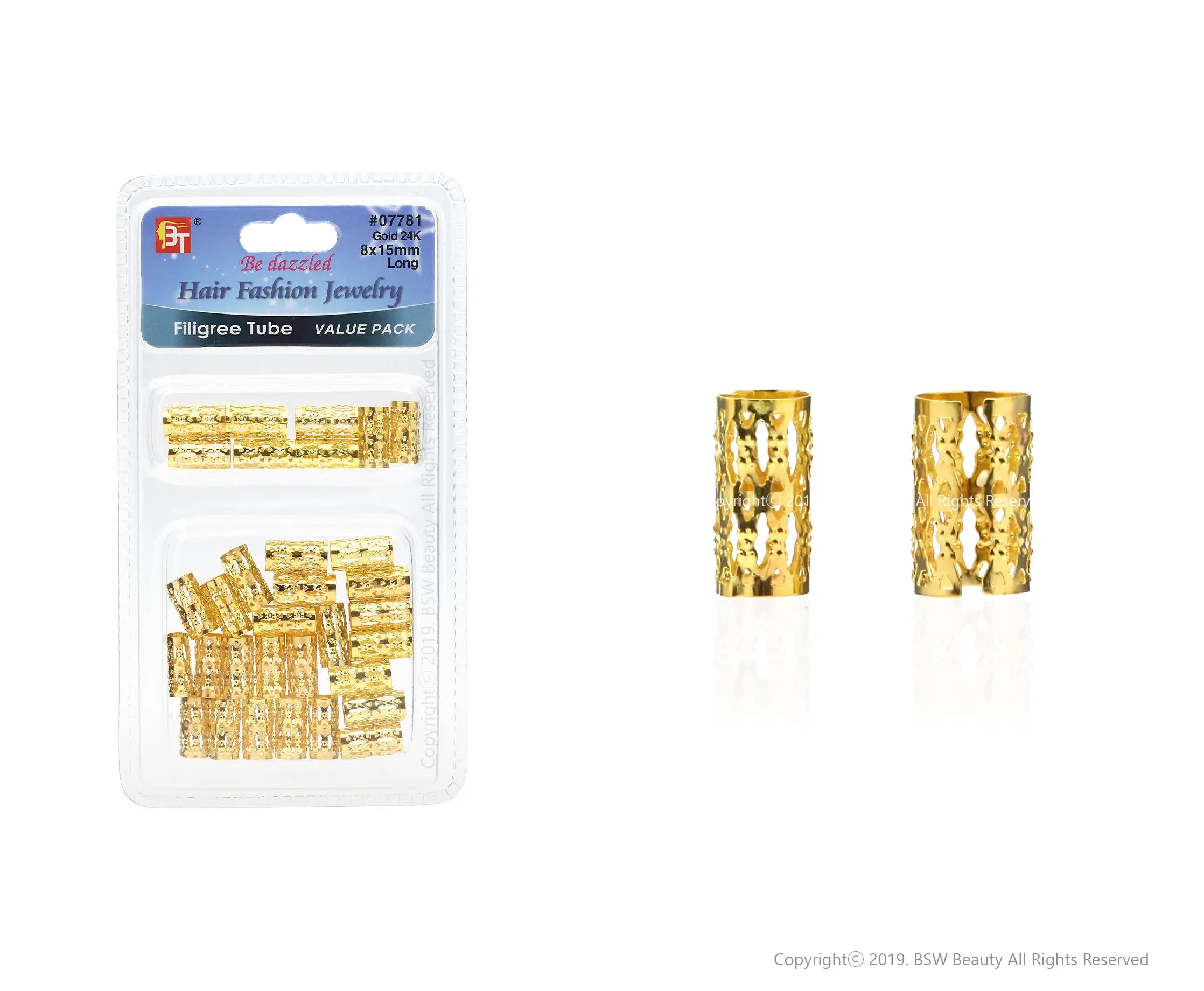 BEAUTY TOWN FILIGREE TUBE GOLD 24K 8X15MM LONG #07781 (VALUE PACK) - BSW BEAUTY CANADA