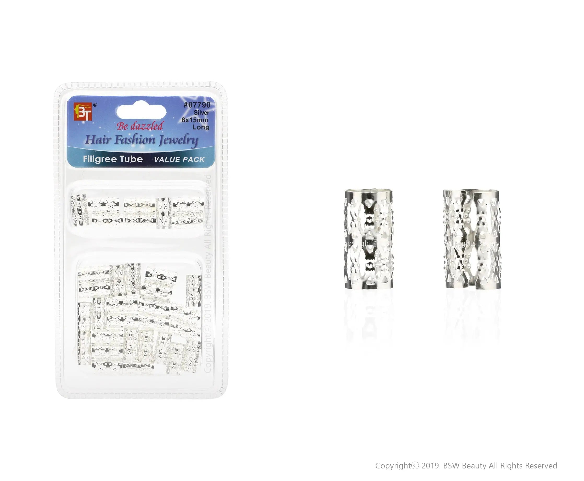BEAUTY TOWN FILIGREE TUBE SILVER 8X15MM LONG #07790 (VALUE PACK) - BSW BEAUTY CANADA